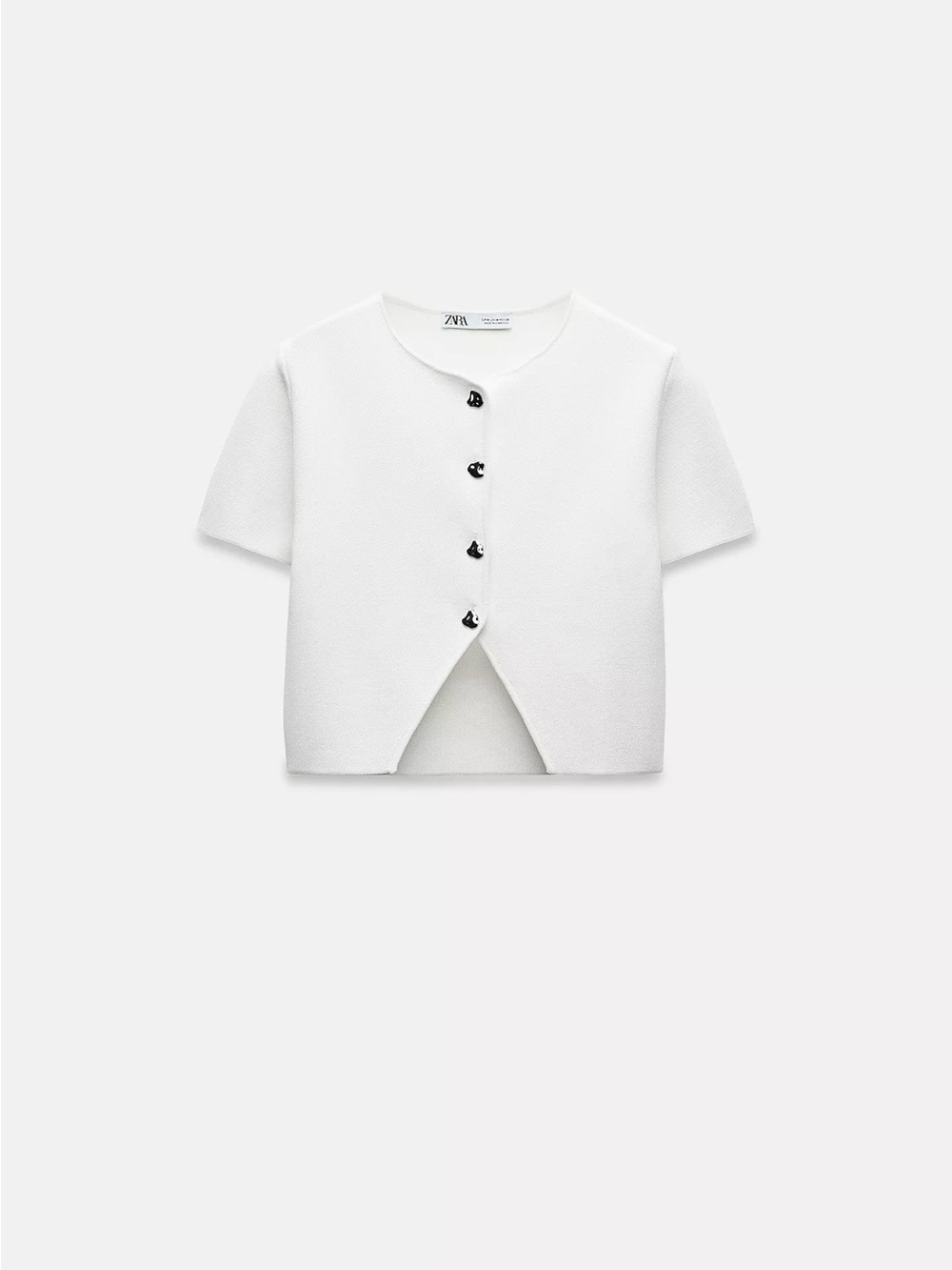 Zara White Short-Sleeve Buttoned Cropped Top